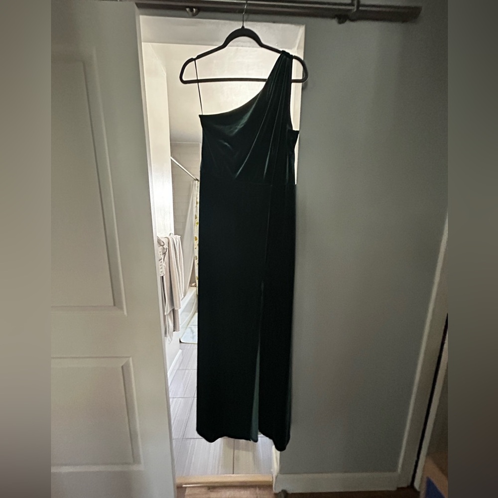 Birdy Grey One-Shoulder Dark Green Velvet Gown